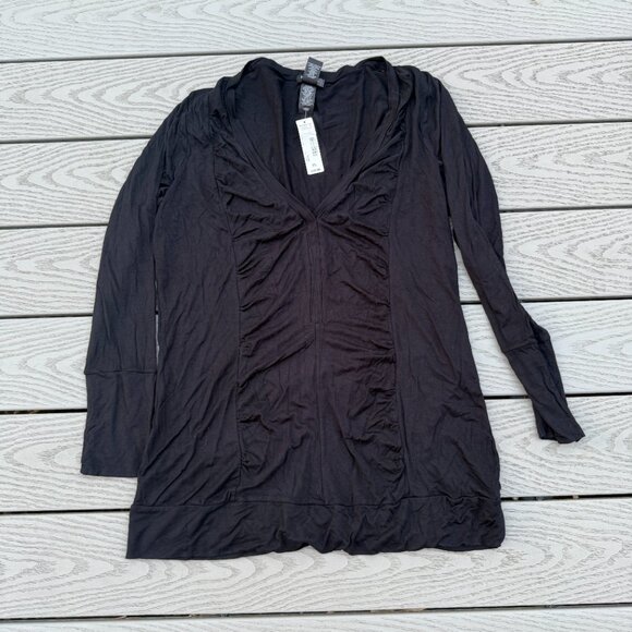 Bisou Bisou Tops - Bisou Bisou Top Womens Black Size XL Ruched Front Long Sleeve